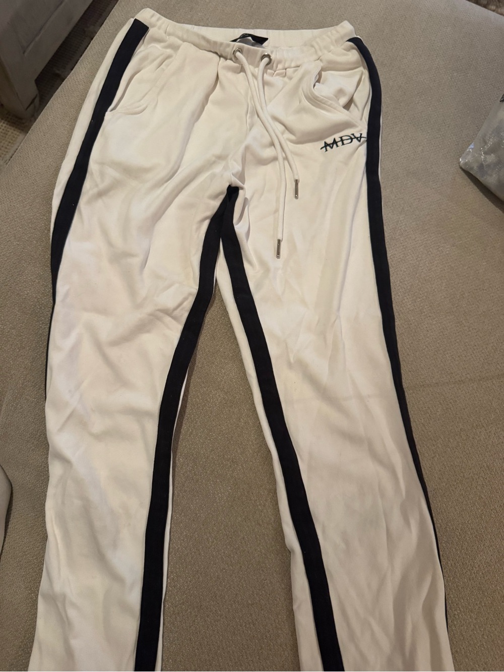 Maniere De Voir Cream Track Pants with Black Side Stripes